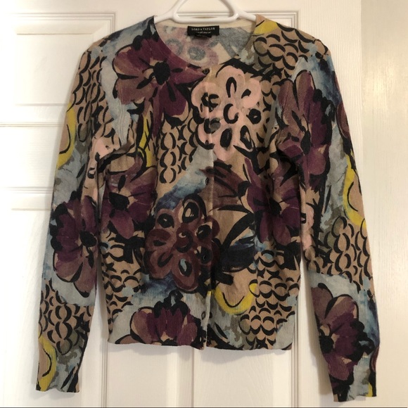 Lord and Taylor Floral Print Cashmere Cardigan